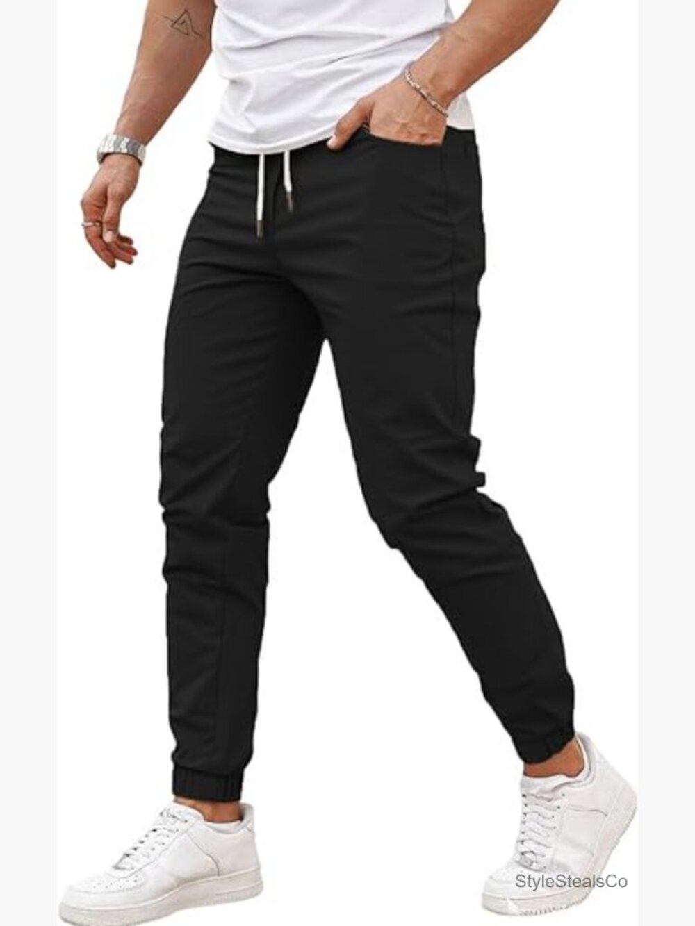 Slim Fit Joggers Pants Elastic Waist Stretch Tapered Leg Lightweight Cotton